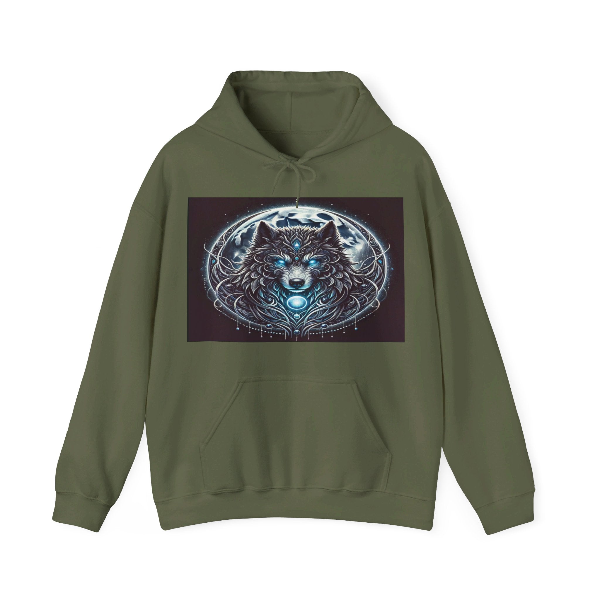 Moonfall Series Blue-Eyed Wolf Moon Hoodie Unique Graphic Hooded Sweatshirt Outdoor Enthusiasts