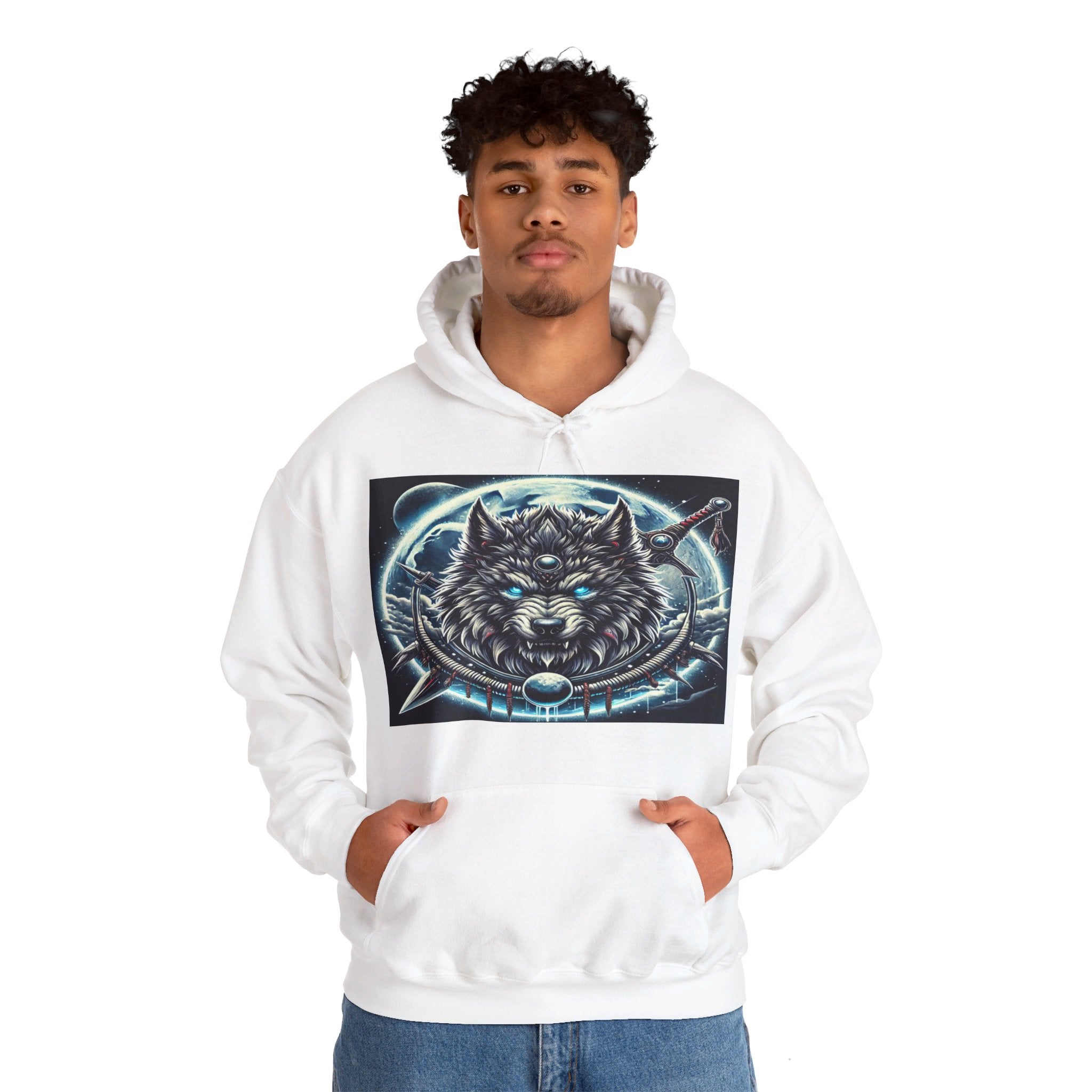 Moonfall Series Mystic Alpha Wolf Moon Hoodie Unique Graphic Hooded Sweatshirt Wolf Enthusiasts