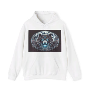 Moonfall Series Blue-Eyed Wolf Moon Hoodie Unique Graphic Hooded Sweatshirt Outdoor Enthusiasts