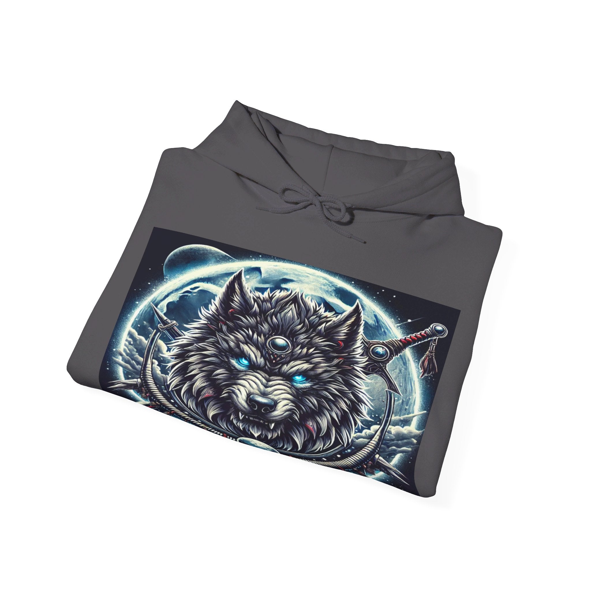 Moonfall Series Mystic Alpha Wolf Moon Hoodie Unique Graphic Hooded Sweatshirt Wolf Enthusiasts