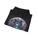 Moonfall Series Blue-Eyed Wolf Moon Hoodie Unique Graphic Hooded Sweatshirt Outdoor Enthusiasts