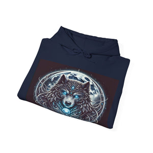 Moonfall Series Blue-Eyed Wolf Moon Hoodie Unique Graphic Hooded Sweatshirt Outdoor Enthusiasts