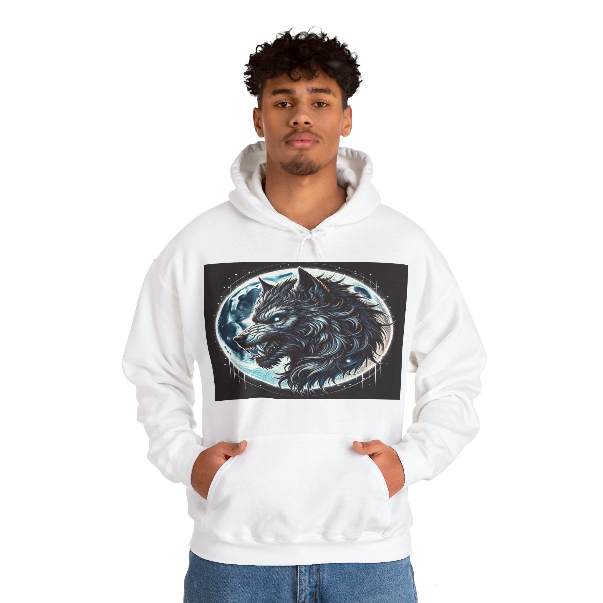 Moonfall Series Fierce Wolf Howling Moon Hoodie Stylish Unique Graphic Hooded Sweatshirt Wolf Adventure Seekers