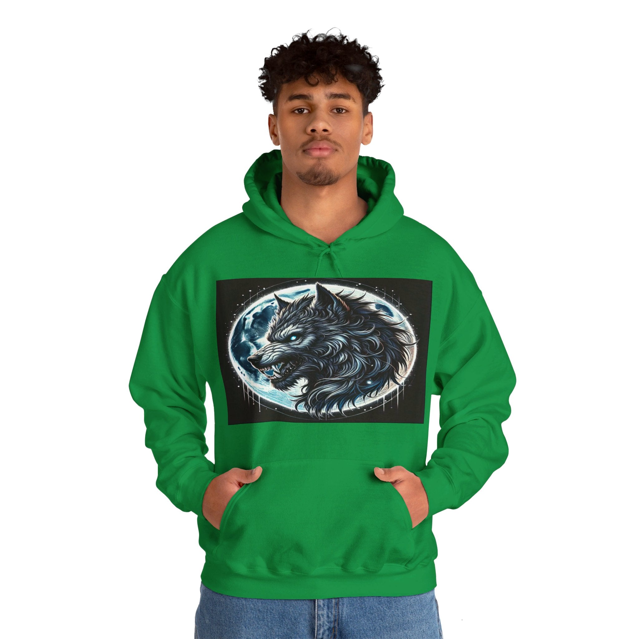 Moonfall Series Fierce Wolf Howling Moon Hoodie Stylish Unique Graphic Hooded Sweatshirt Wolf Adventure Seekers