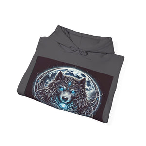 Moonfall Series Blue-Eyed Wolf Moon Hoodie Unique Graphic Hooded Sweatshirt Outdoor Enthusiasts