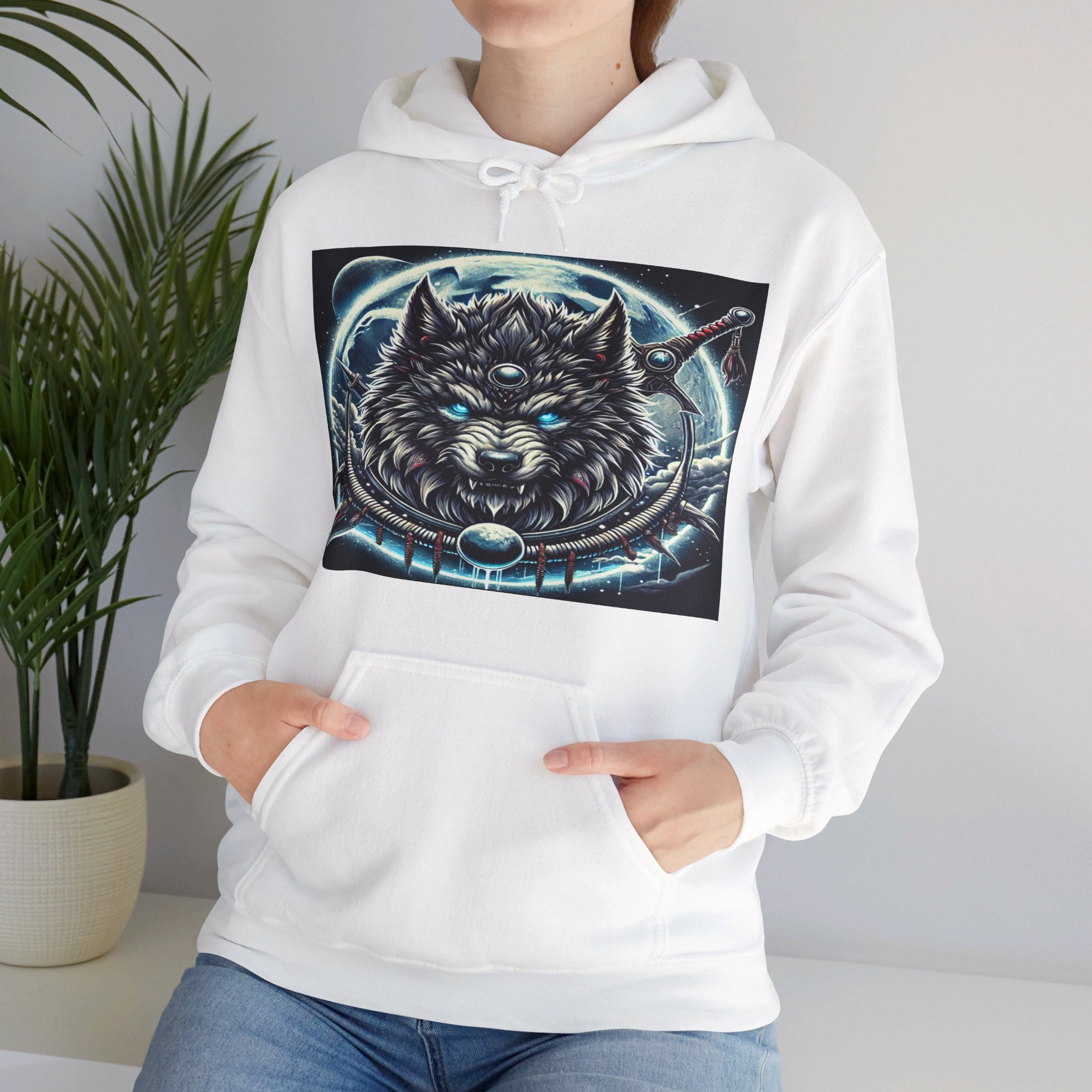 Moonfall Series Mystic Alpha Wolf Moon Hoodie Unique Graphic Hooded Sweatshirt Wolf Enthusiasts