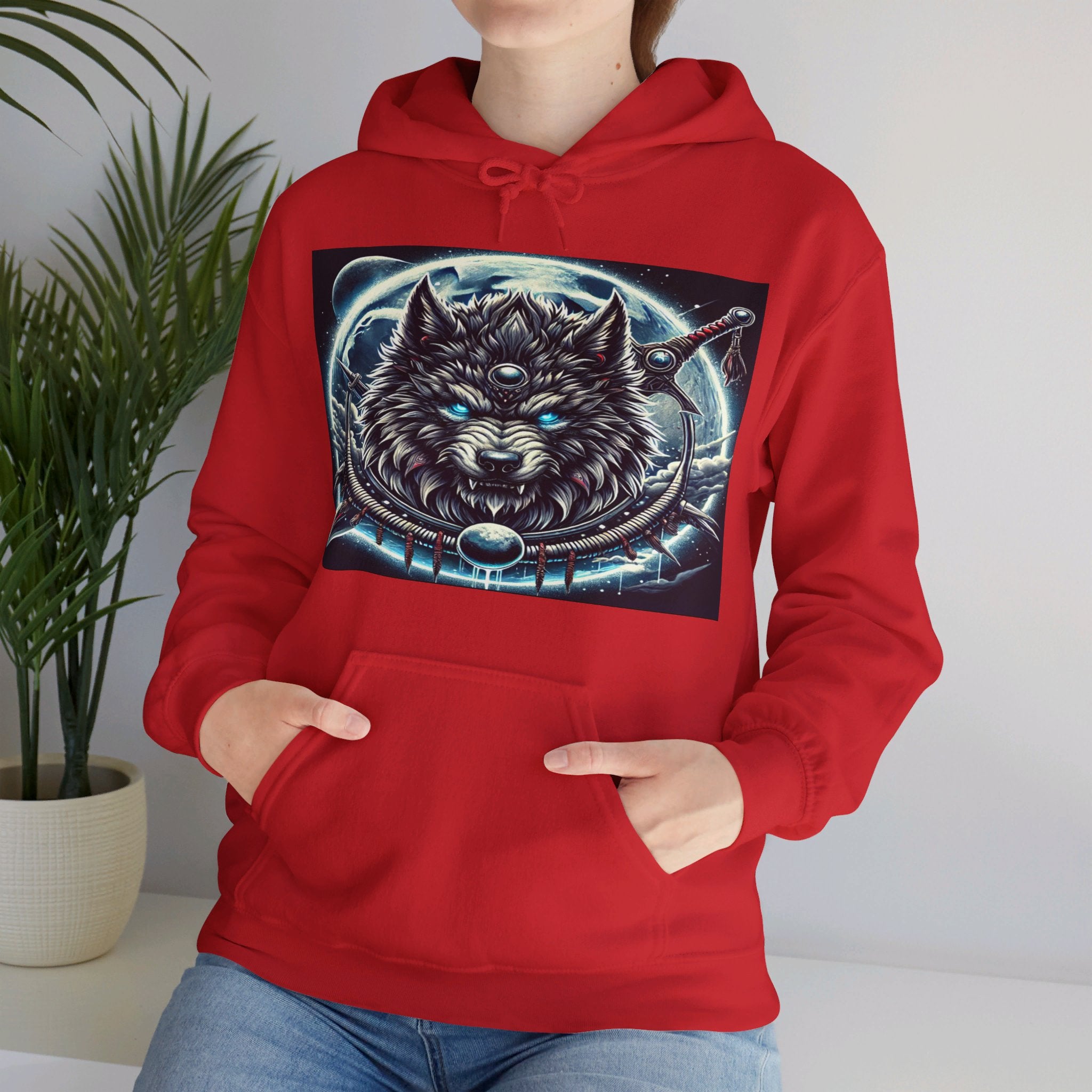 Moonfall Series Mystic Alpha Wolf Moon Hoodie Unique Graphic Hooded Sweatshirt Wolf Enthusiasts