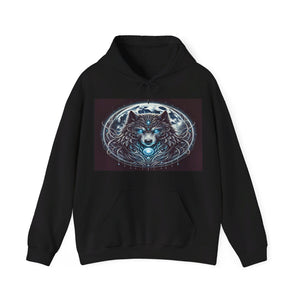 Moonfall Series Blue-Eyed Wolf Moon Hoodie Unique Graphic Hooded Sweatshirt Outdoor Enthusiasts