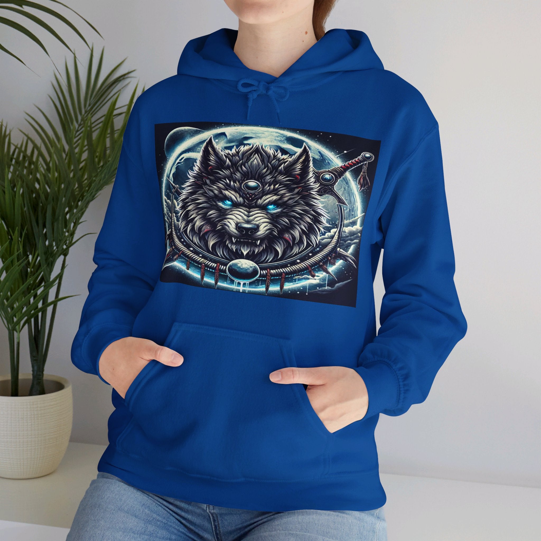 Moonfall Series Mystic Alpha Wolf Moon Hoodie Unique Graphic Hooded Sweatshirt Wolf Enthusiasts