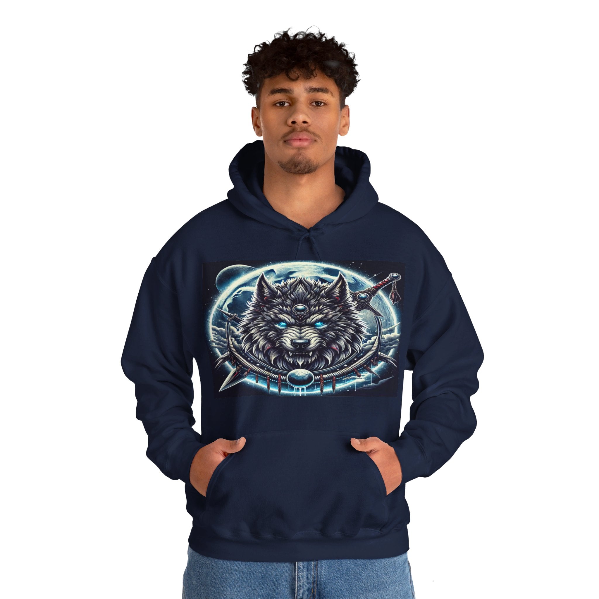 Moonfall Series Mystic Alpha Wolf Moon Hoodie Unique Graphic Hooded Sweatshirt Wolf Enthusiasts