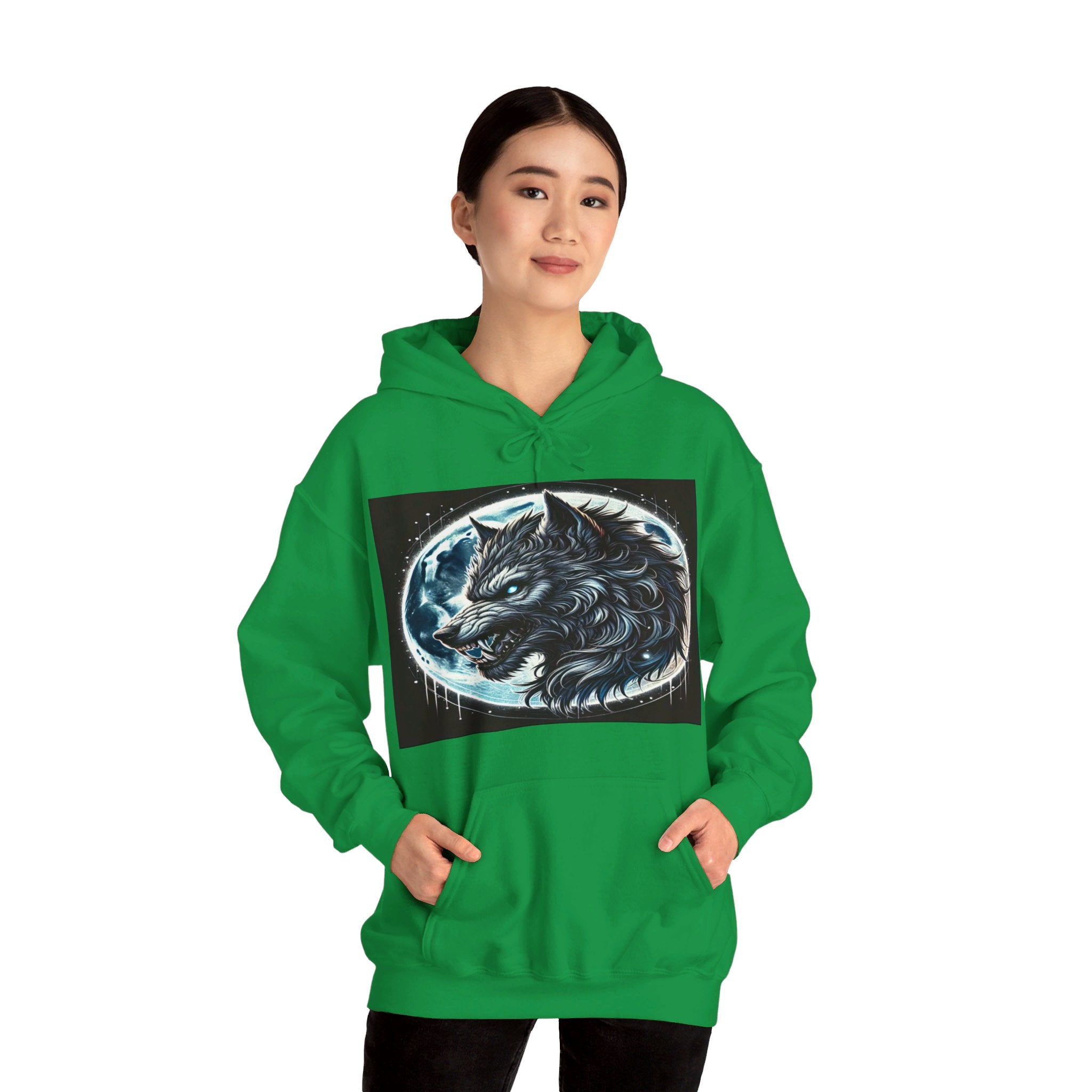 Moonfall Series Fierce Wolf Howling Moon Hoodie Stylish Unique Graphic Hooded Sweatshirt Wolf Adventure Seekers