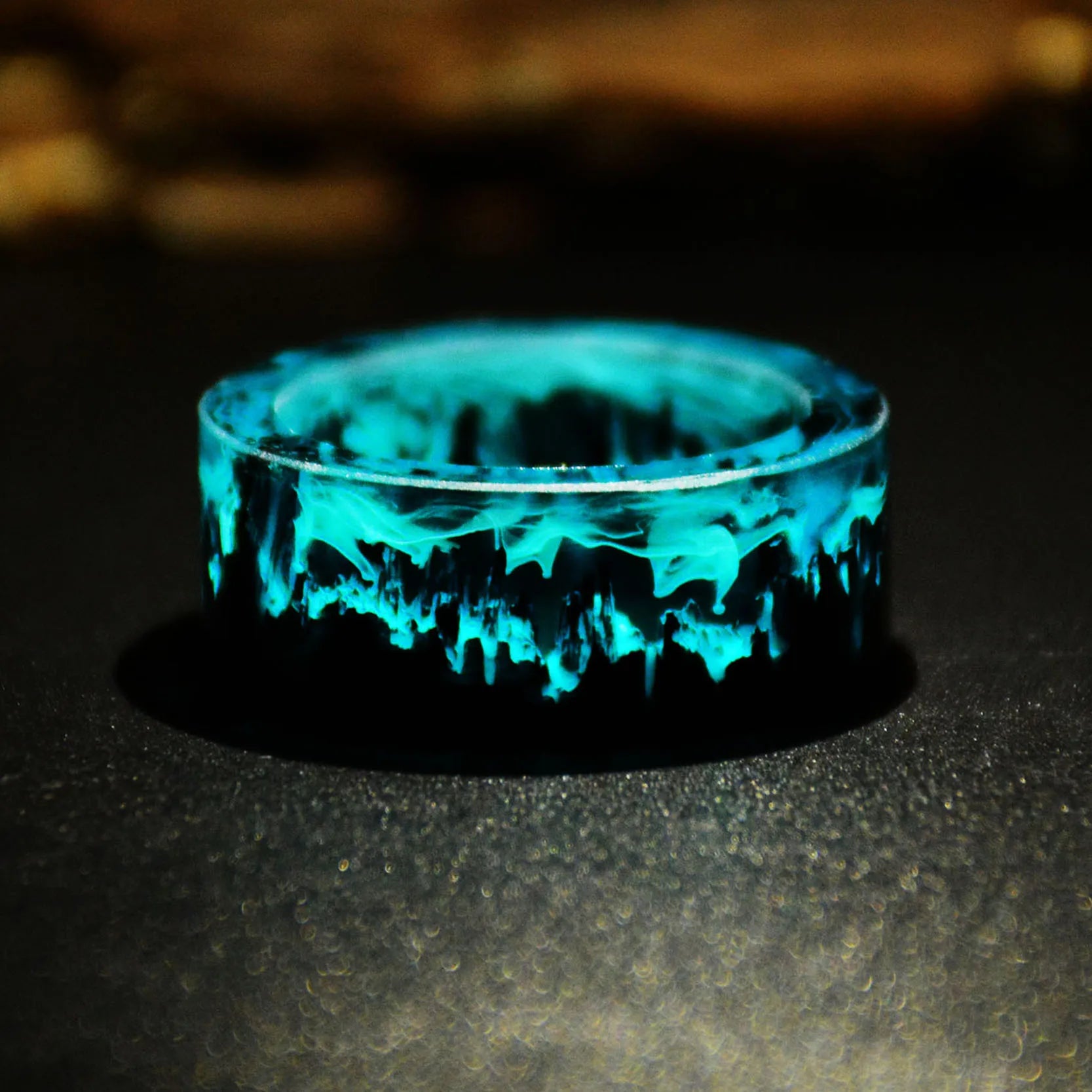 Blue Resin Rings Wood Resin Landscape Ring Natural Scenery Epoxy Resin Rings Jewelry