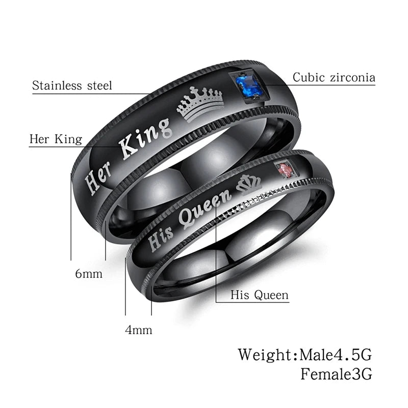 Her King His Queen Couple Crown Rings Romantic Fashion Jewelry for Couples