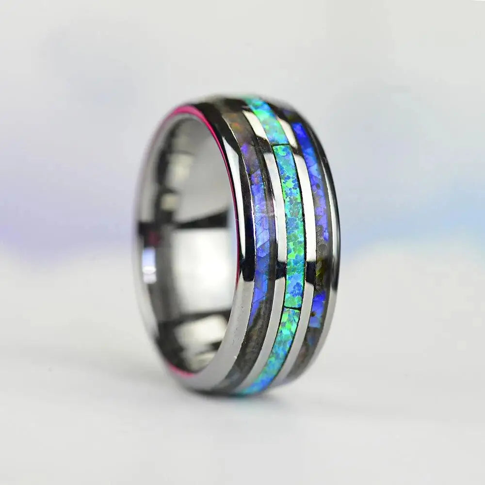 Rose Gold Color Stainless Steel Rings Shell Blue Opal Jewelry