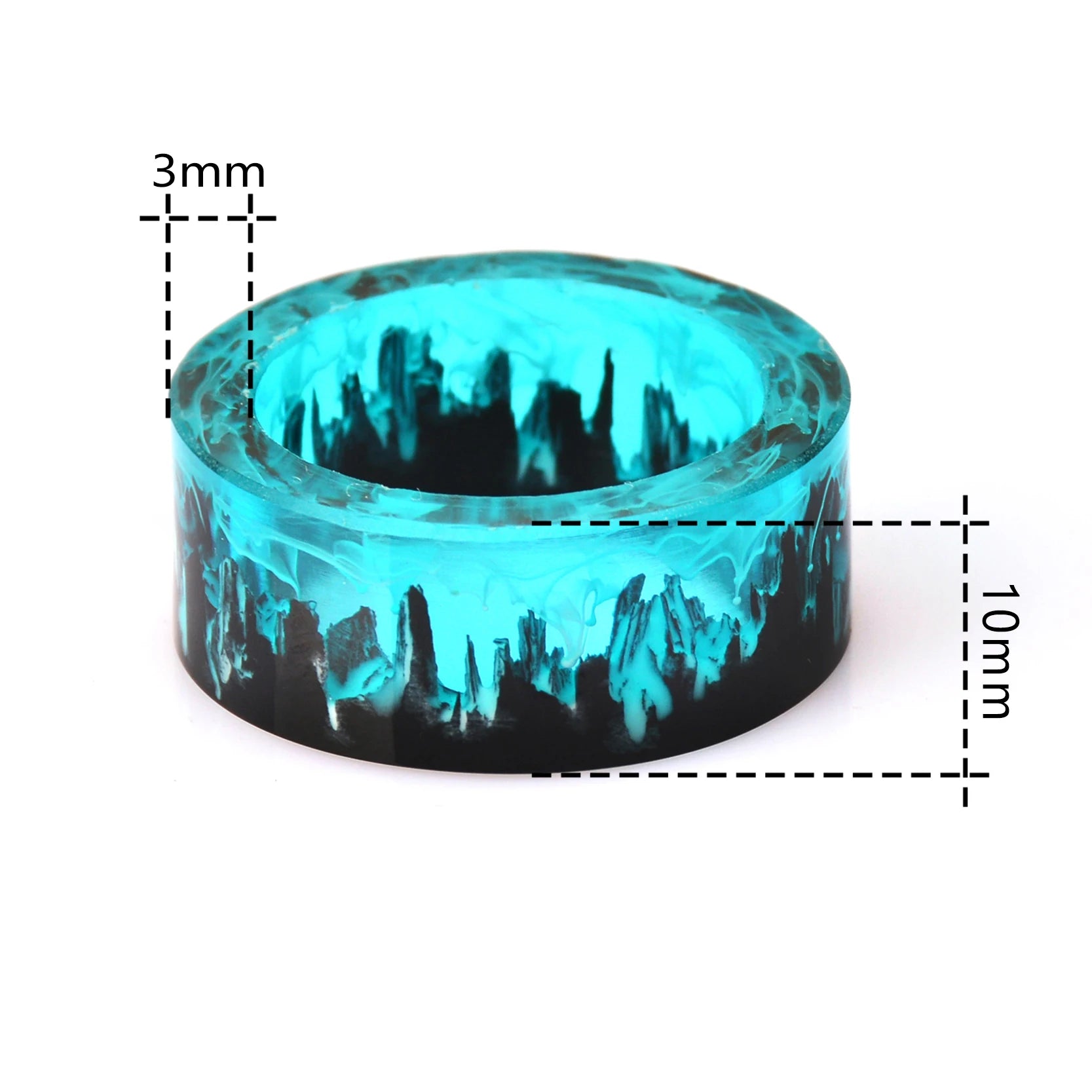 Blue Resin Rings Wood Resin Landscape Ring Natural Scenery Epoxy Resin Rings Jewelry