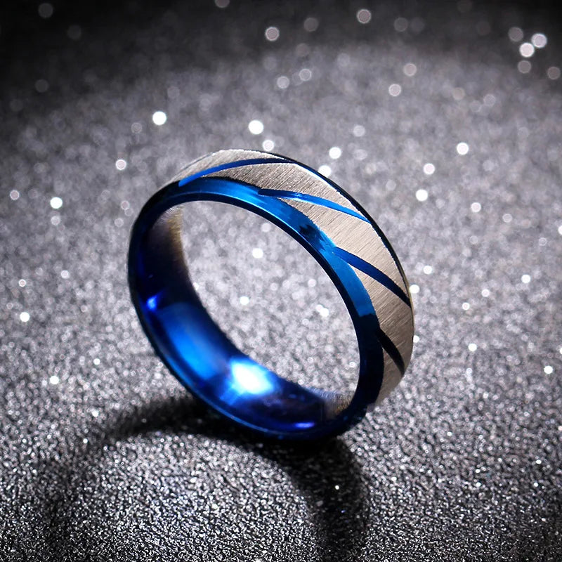 Stainless Steel Blue Black Gold Ring Fashion Frosting Street Party Jewelry