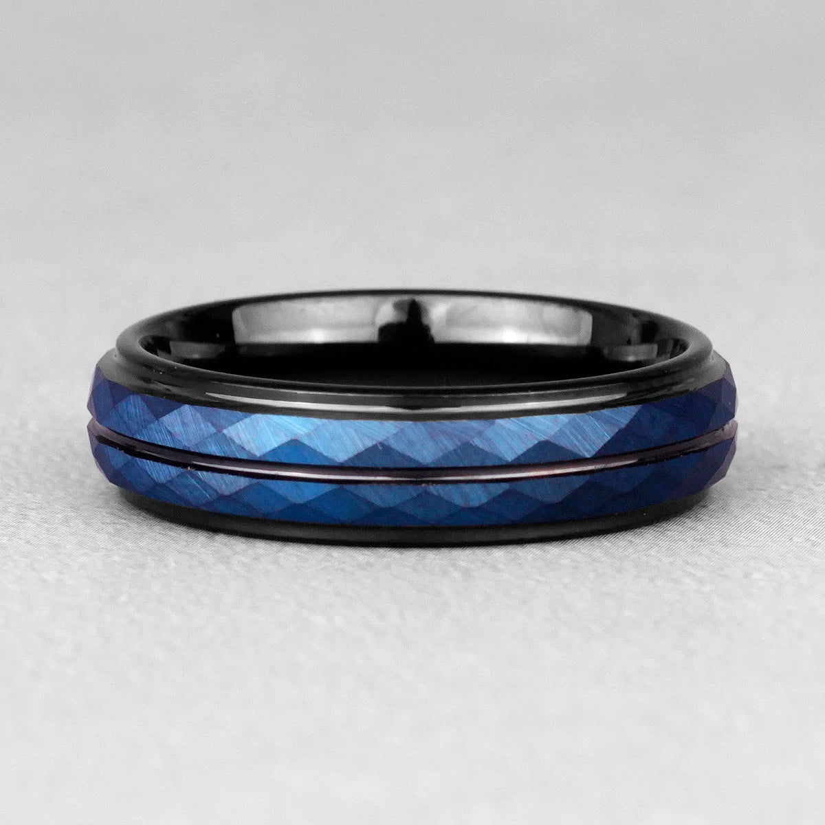 Black Blue Rhombus Cut Ring Charm Luxury Gentleman Jewelry