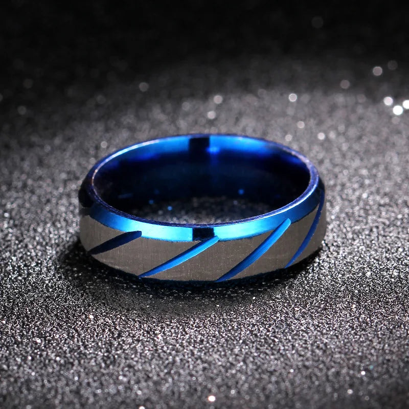 Stainless Steel Blue Black Gold Ring Fashion Frosting Street Party Jewelry