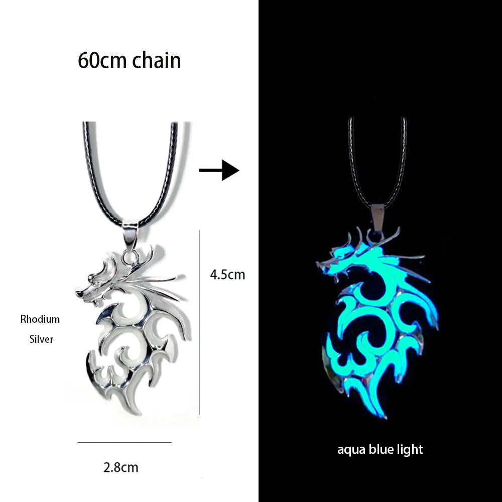 Stainless Steel Chain Luminous Dragon Pendant Glowing Necklace Night Glow In The Dark Necklace