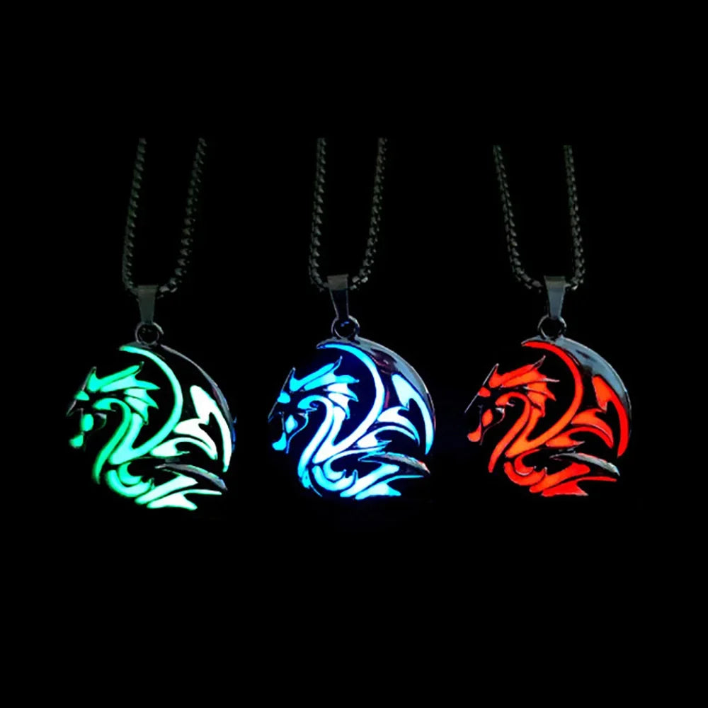 Stainless Steel Chain Luminous Dragon Pendant Glowing Necklace Night Glow In The Dark Necklace