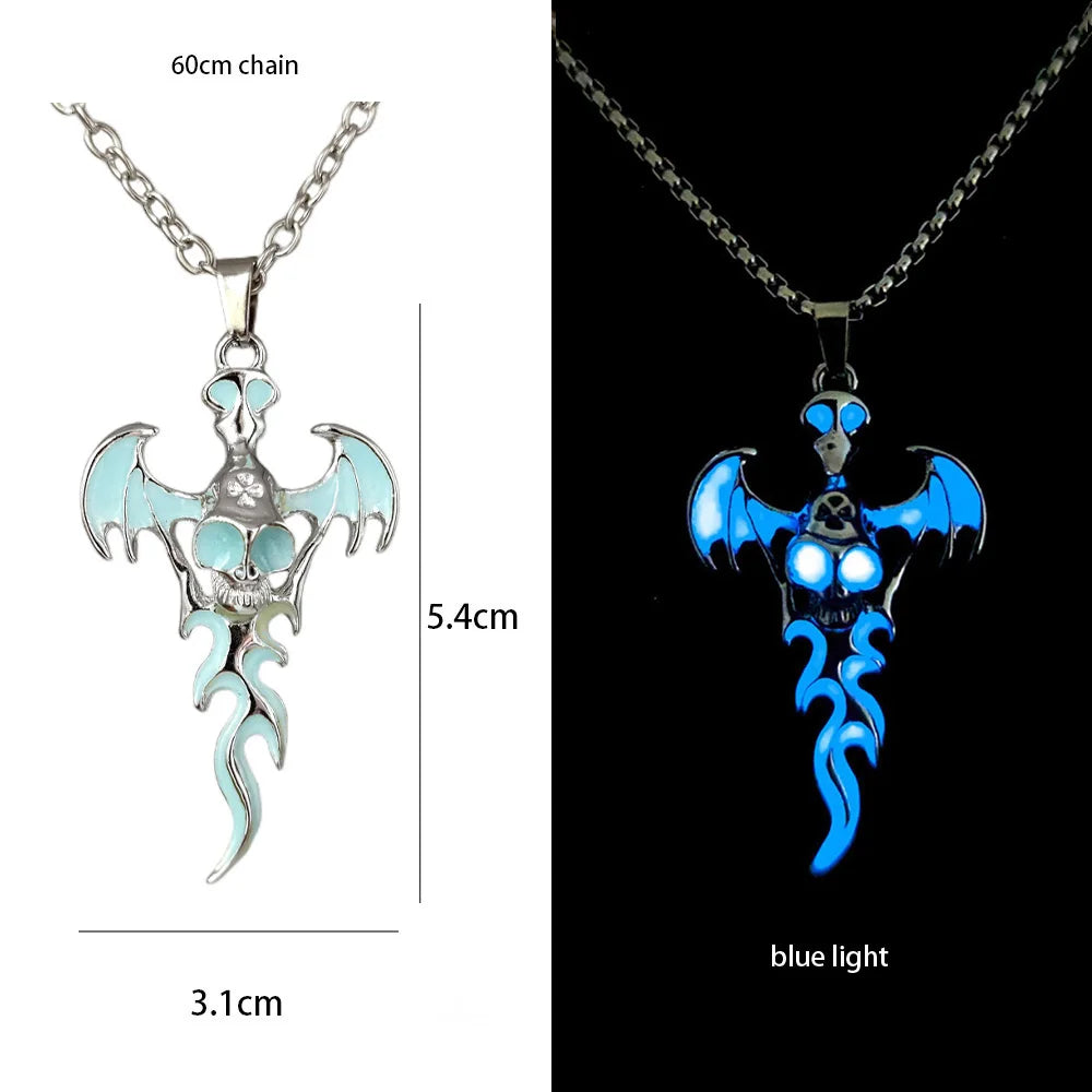 Stainless Steel Chain Luminous Dragon Pendant Glowing Necklace Night Glow In The Dark Necklace