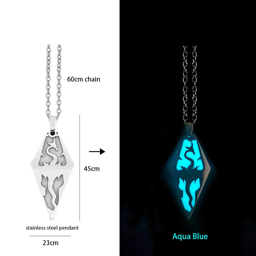 Stainless Steel Chain Luminous Dragon Pendant Glowing Necklace Night Glow In The Dark Necklace