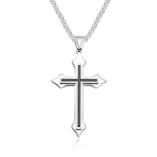 Flame Cross Pendant Chain Necklace Long Cross Jewelry Chain