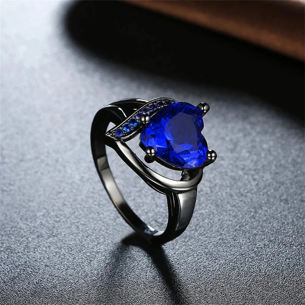 Fashion Couple Promise Rings Romantic Women Heart Blue Rhinestones Zircon Ring Men Stainless Steel Celtic Dragon Ring Jewelry