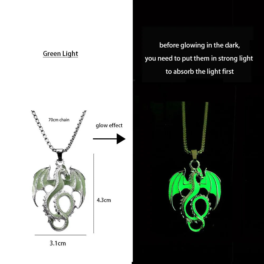 Stainless Steel Chain Luminous Dragon Pendant Glowing Necklace Night Glow In The Dark Necklace