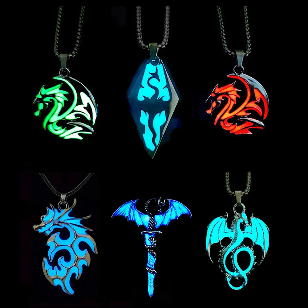 Stainless Steel Chain Luminous Dragon Pendant Glowing Necklace Night Glow In The Dark Necklace