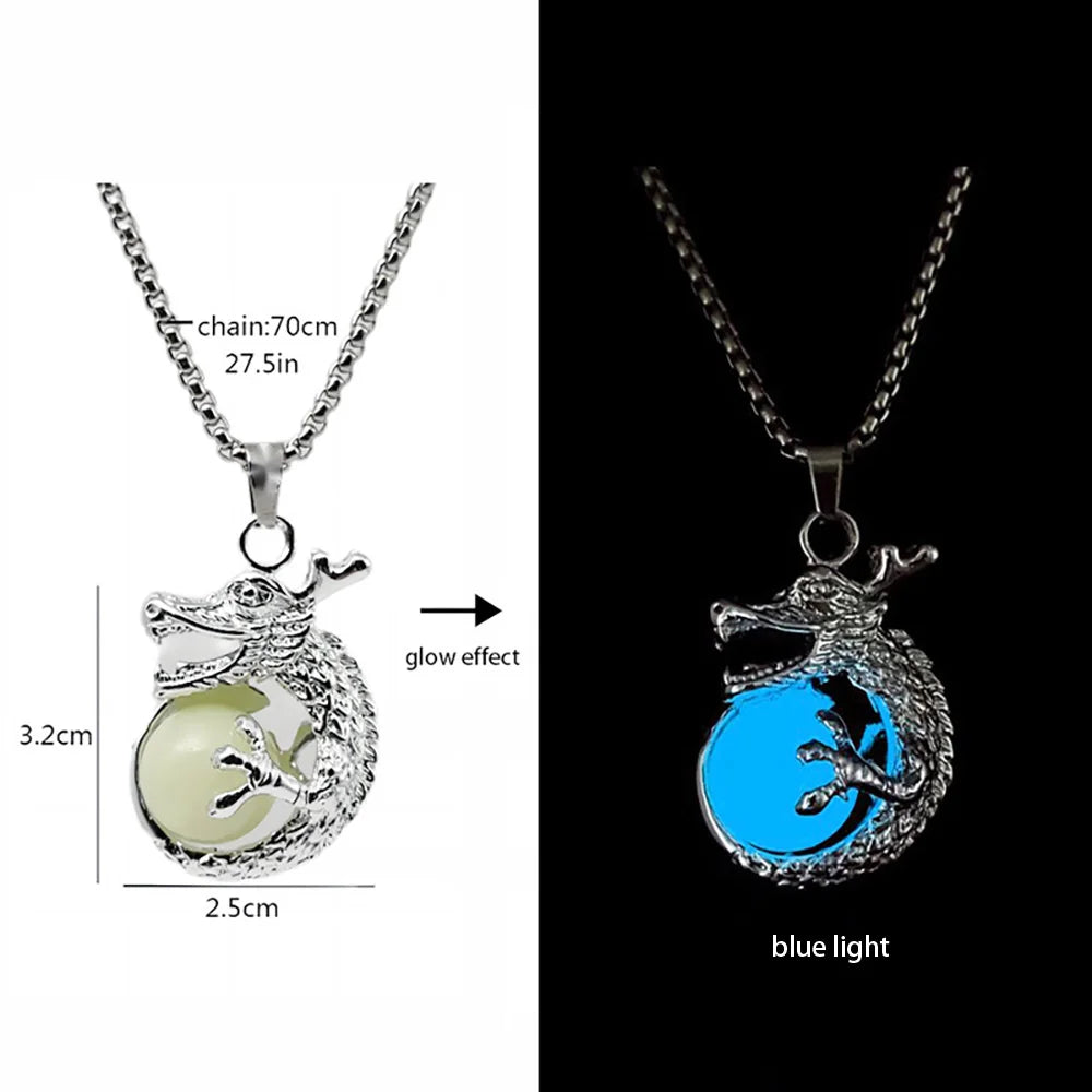 Stainless Steel Chain Luminous Dragon Pendant Glowing Necklace Night Glow In The Dark Necklace