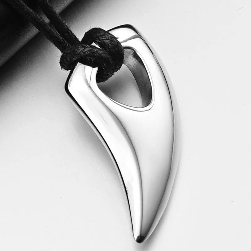 Stainless Steel Alpha Spear Tribal Wolf Teeth Pendant Necklace Black Silver Wolf Teeth