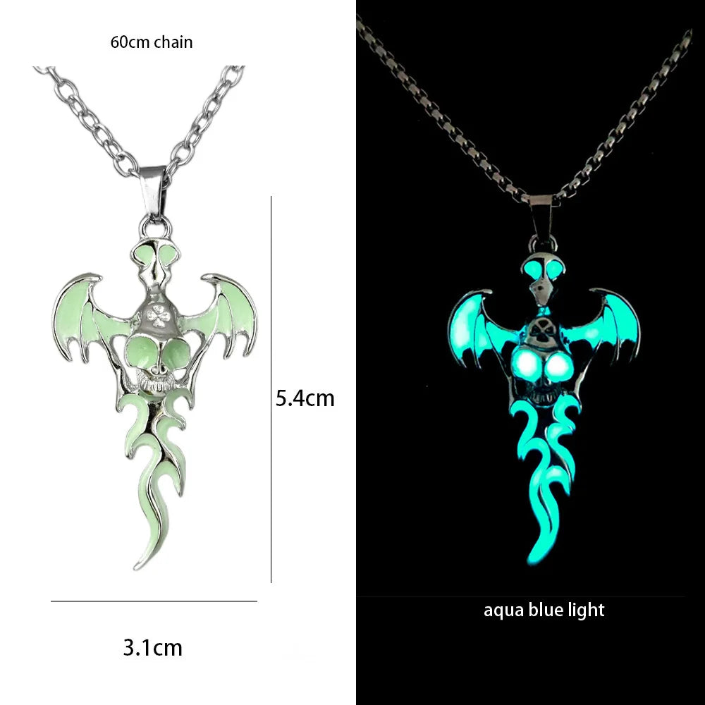 Stainless Steel Chain Luminous Dragon Pendant Glowing Necklace Night Glow In The Dark Necklace