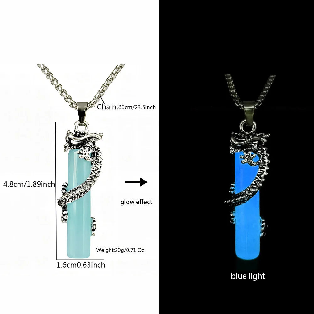 Stainless Steel Chain Luminous Dragon Pendant Glowing Necklace Night Glow In The Dark Necklace