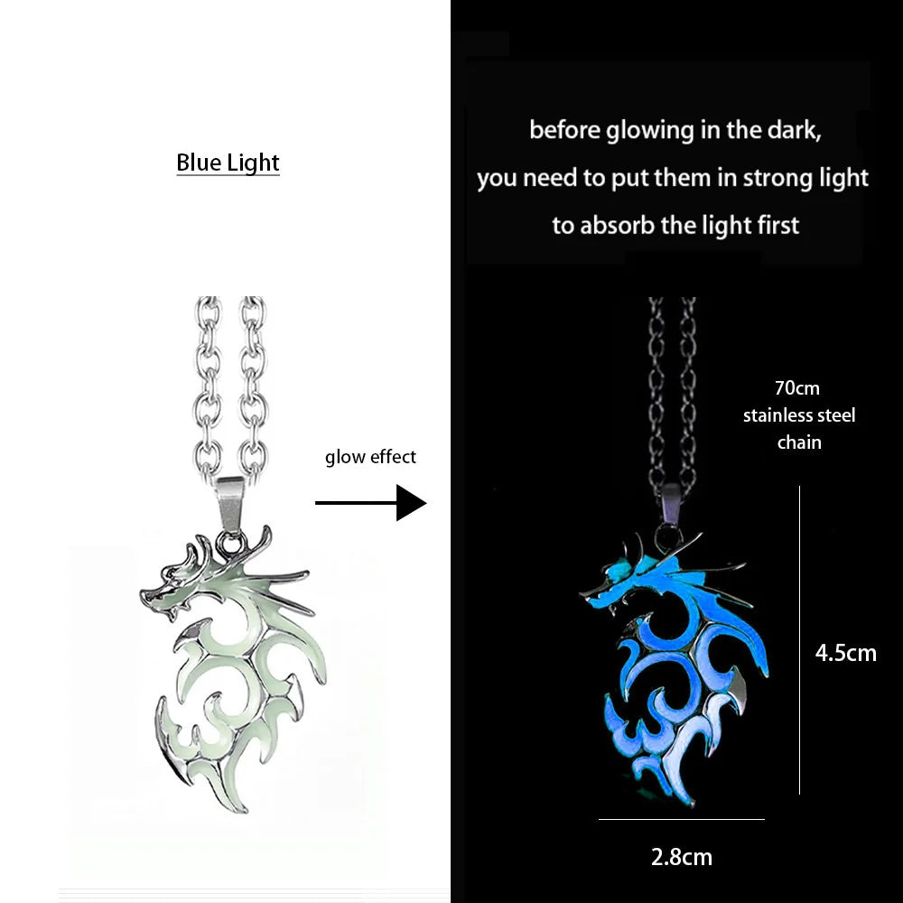 Stainless Steel Chain Luminous Dragon Pendant Glowing Necklace Night Glow In The Dark Necklace