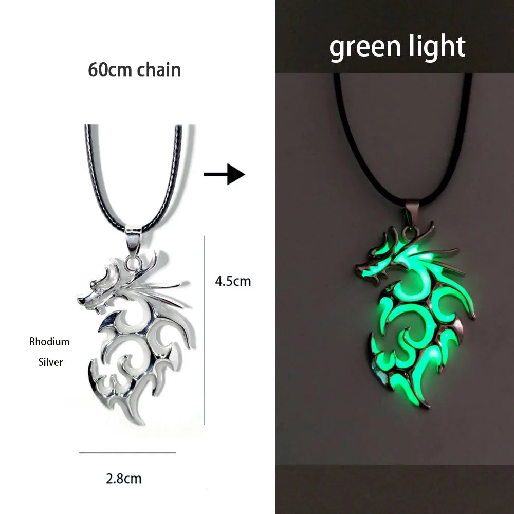 Stainless Steel Chain Luminous Dragon Pendant Glowing Necklace Night Glow In The Dark Necklace