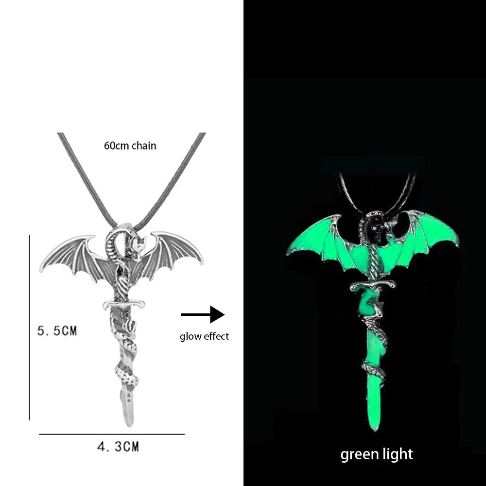 Stainless Steel Chain Luminous Dragon Pendant Glowing Necklace Night Glow In The Dark Necklace