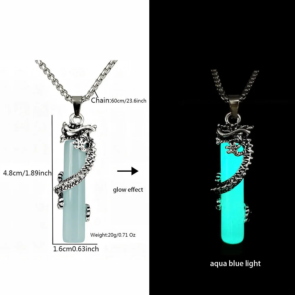 Stainless Steel Chain Luminous Dragon Pendant Glowing Necklace Night Glow In The Dark Necklace