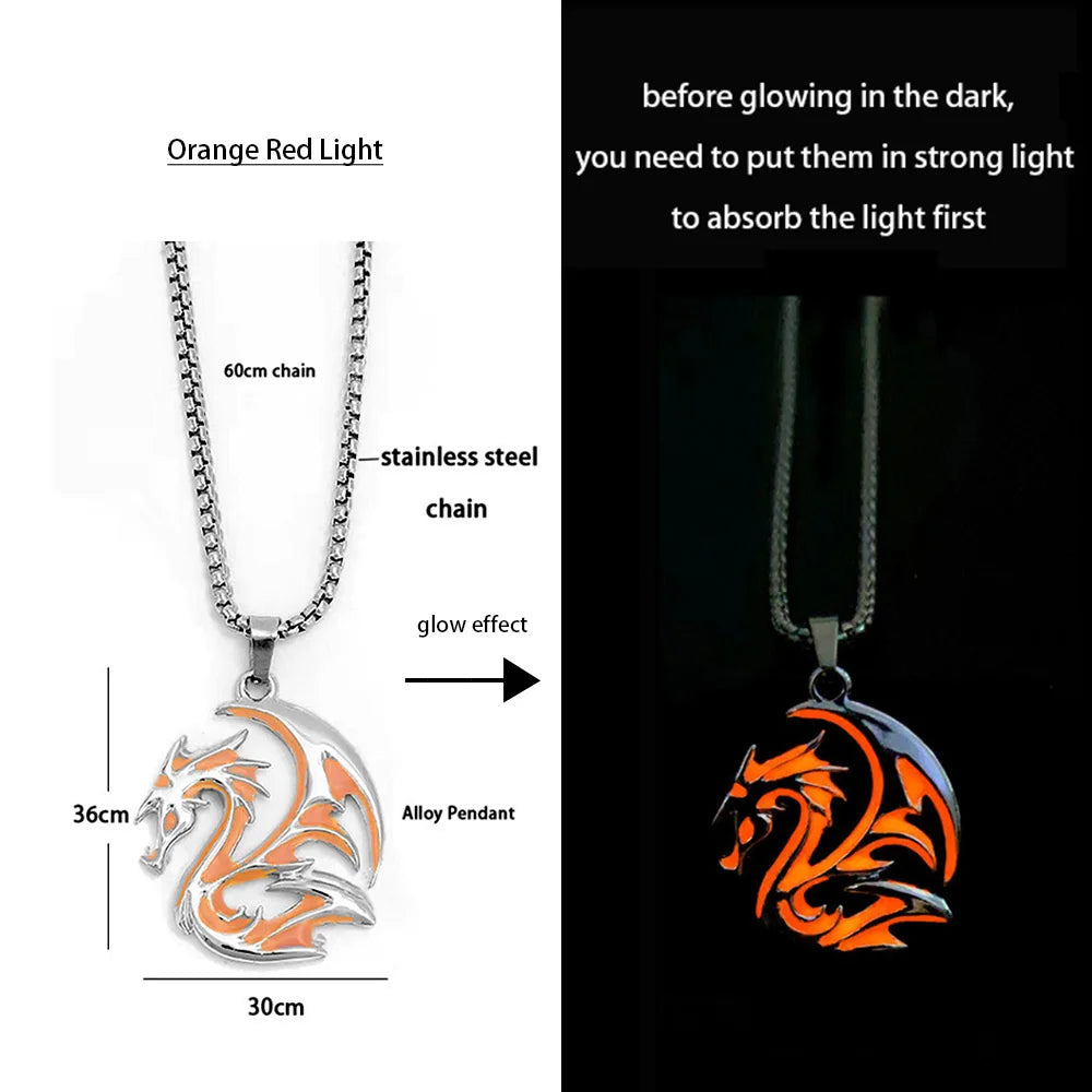 Stainless Steel Chain Luminous Dragon Pendant Glowing Necklace Night Glow In The Dark Necklace