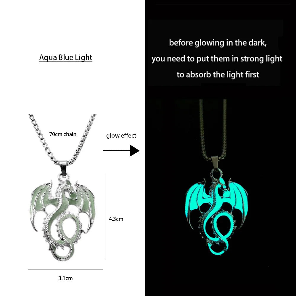 Stainless Steel Chain Luminous Dragon Pendant Glowing Necklace Night Glow In The Dark Necklace