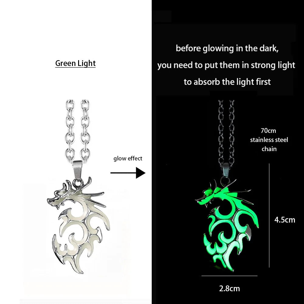 Stainless Steel Chain Luminous Dragon Pendant Glowing Necklace Night Glow In The Dark Necklace