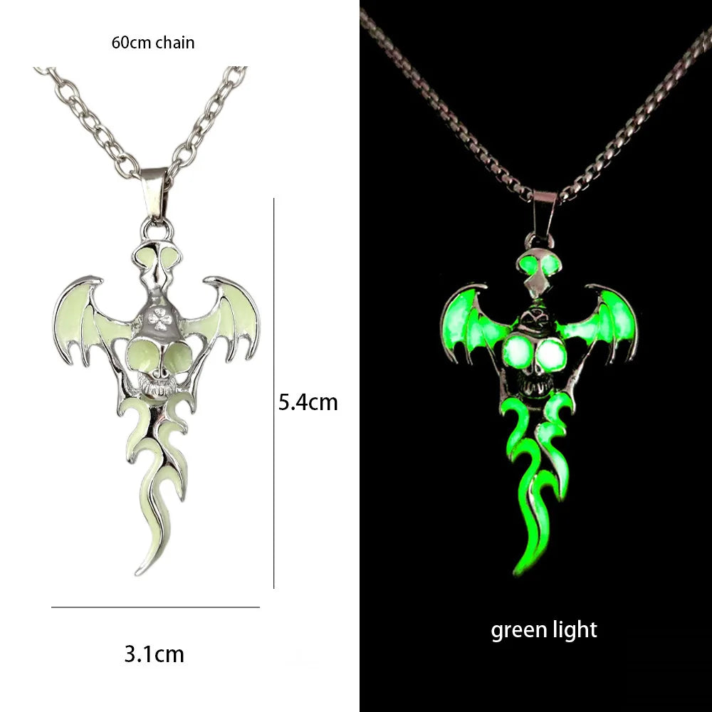 Stainless Steel Chain Luminous Dragon Pendant Glowing Necklace Night Glow In The Dark Necklace