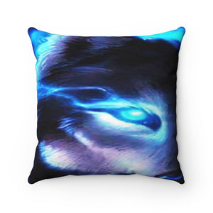 Blue Eyes Wolf Polyester Square Pillow
