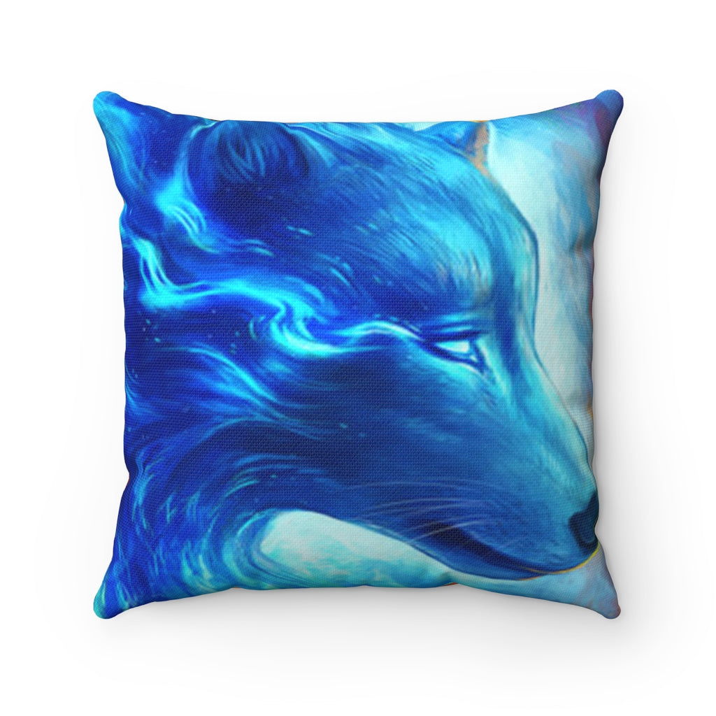 Ice & Fire Wolf Polyester Square Pillow