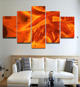 Naruto Nine Tails Fox Spirit 5 Panel Canvas Wall Art Living Room Home Decor