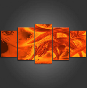 Naruto Nine Tails Fox Spirit 5 Panel Canvas Wall Art Living Room Home Decor