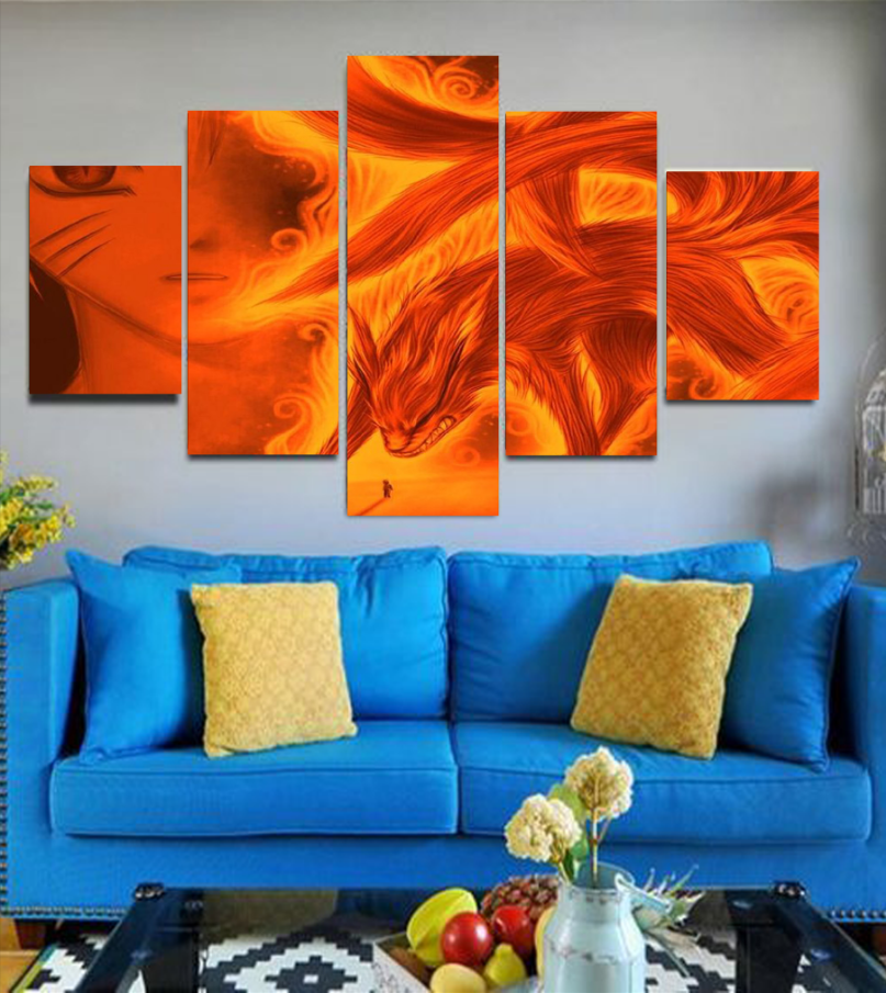 Naruto and Nine Tails Fox Sprit 5 Pieces Canvas Wall Art Living Room Home Decor 5 Panel Canvas