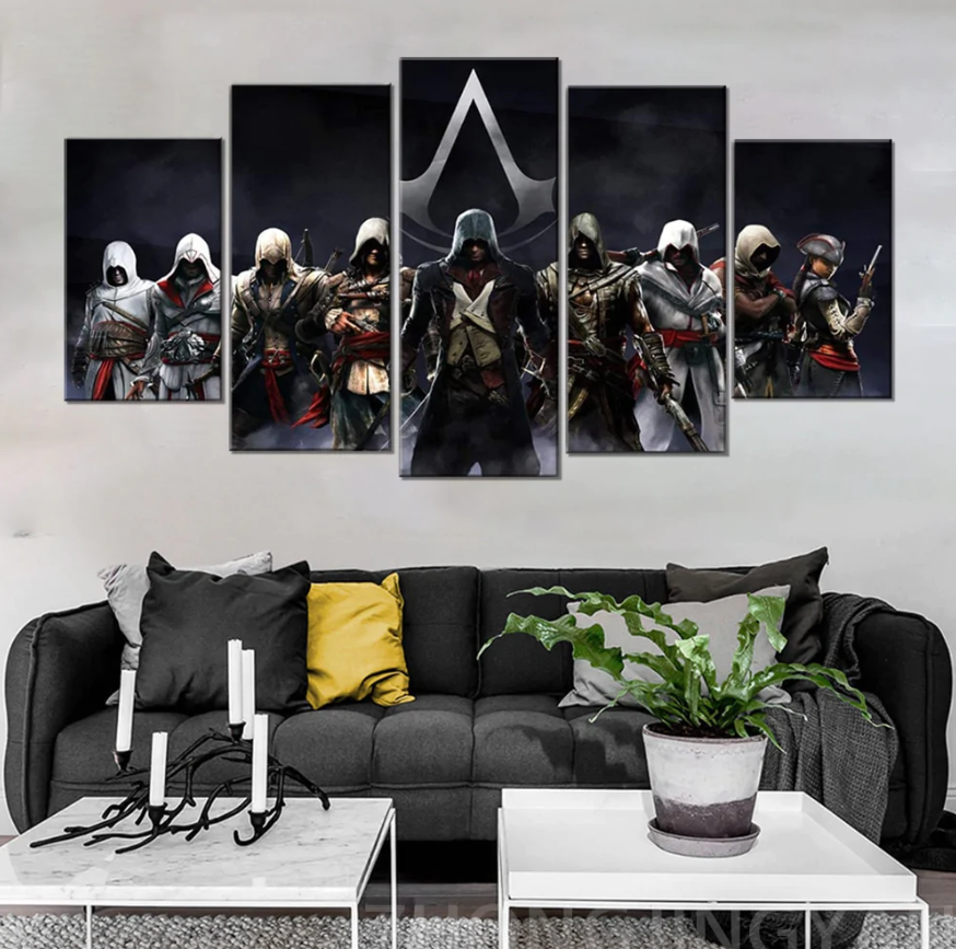 5 Pieces Assassin'S Creed Posters Painting Different Canvas Art Wall Assassin'S Creed Pictures Painting Artwork