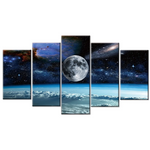 5 Pieces Print Canvas Art Space Universe Moon Stars Painting Canvas Home Decor