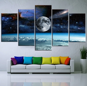 5 Pieces Print Canvas Art Space Universe Moon Stars Painting Canvas Home Decor